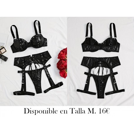 Conjunto de lencería roja sexy con malla y tirantes LENCERIA NEGRA
