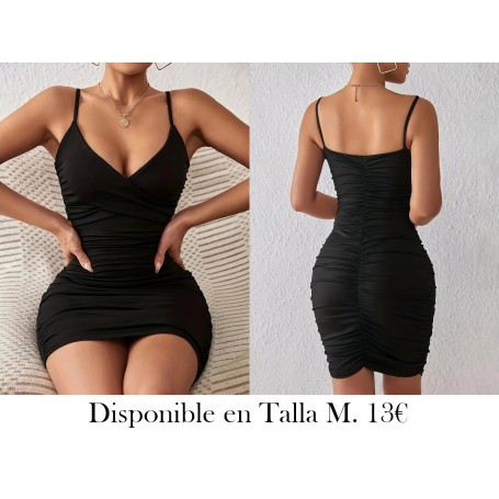 Vestido camisola ajustado con volantes VESTIDO NEGRO