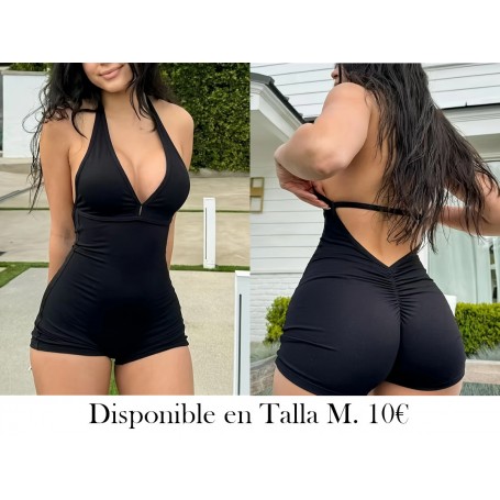 Leggings Ajustados con Cordón y Espalda ENTERIZO NEGRO