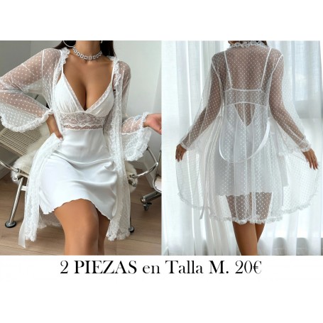 Conjunto de pijama elegante de encaje blanco LENCERIA BLANCA BATA BLANCA