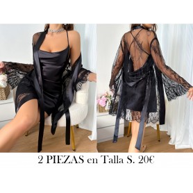Conjunto de 2 piezas de albornoz PIJAMA NEGRA CON BATA