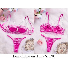 Conjunto de Ropa Interior con Adorno de Lazo LENCERIA FUSCIA