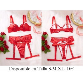 Conjunto de lencería roja sexy con malla LENCERIA ROJA