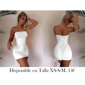 1pc Elegante Vestido de Poliéster VESTIDO BLANCO STRAPLESS
