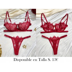 Conjunto de sujetadores de encaje rojo elegante LENCERIA VINO