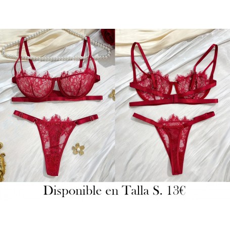 Conjunto de sujetadores de encaje rojo elegante LENCERIA VINO