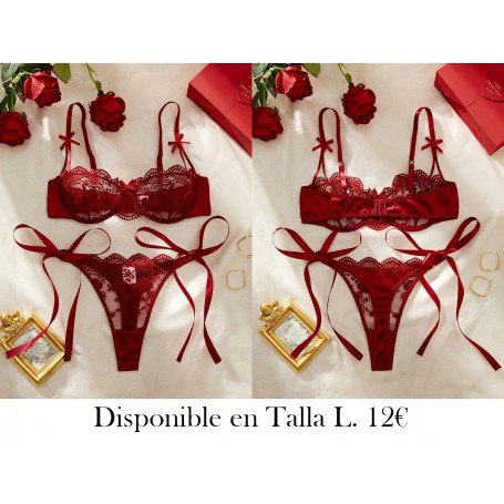 Edición especial de San Valentín Conjunto de LENCERIA vino rojo floral