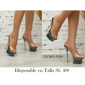 Sandalias de Tacón Alto Transparentes ZAPATOS TACONES NEGROS