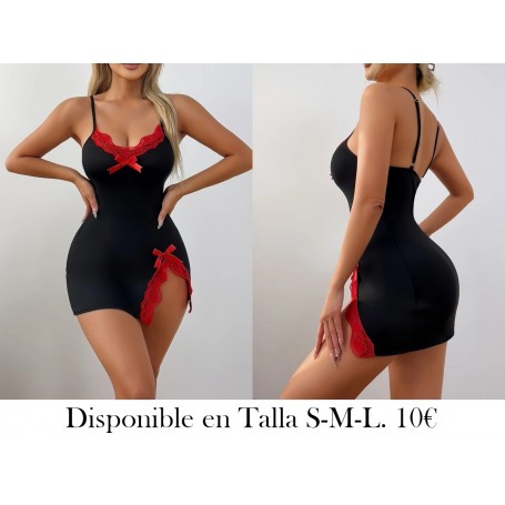 Camisón de noche con lazo negro sexy VESTIDO LENCERIA NEGRA