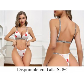 Conjunto de Ropa Interior Bikini con Labios Rojos CONJUNTO LENCERIA BLANCA BESOS ROJOS