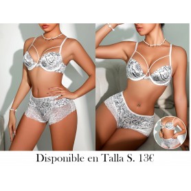 1 Juego de Lencería Elegante Floral con Encaje CONJUNTO LENCERIA BLANCA