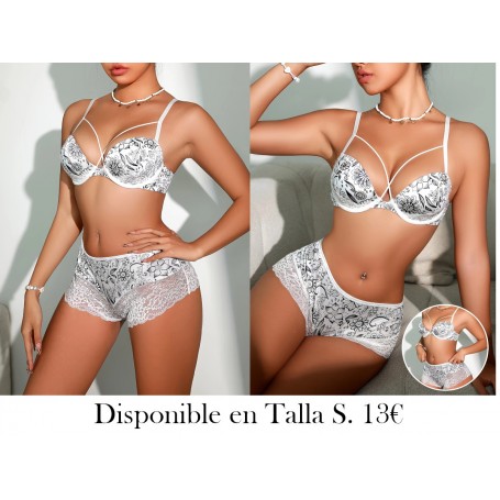 1 Juego de Lencería Elegante Floral con Encaje CONJUNTO LENCERIA BLANCA