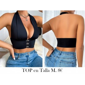 Top Corset Sexy con Cuello Halter y Espalda TOP NEGRO
