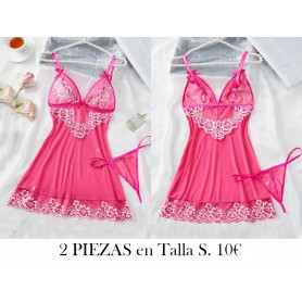 Conjunto de Pijama de Encaje Floral LENCERIA FUSCIA 2 PIEZAS