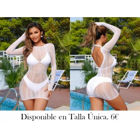 Vestido mini transparente sexy VESTIDO MALLA BLANCA