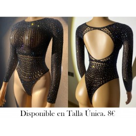 Body Lujoso de Manga Larga con Adornos BODY MALLA NEGRA