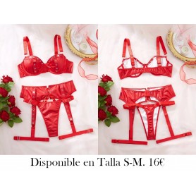 Conjunto de lencería roja sexy con malla LENCERIA ROJA