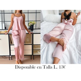 Conjunto de Pijama con Camisola de Cuello Redondo PIJAMA ROSA LARGA