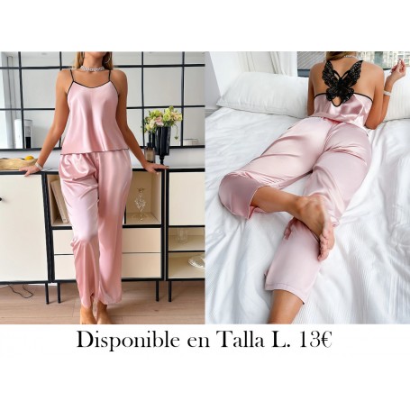 Conjunto de Pijama con Camisola de Cuello Redondo PIJAMA ROSA LARGA