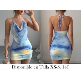 Vestido mini elegante con cuello halter VESTIDO DEGRADADO FRENTE HOLGADO
