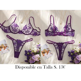 Conjunto de sostén y bragas de encaje floral LENCERIA MORADA