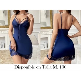 Vestido ajustado con cuello en V sexy VESTIDO LENCERIA AZUL
