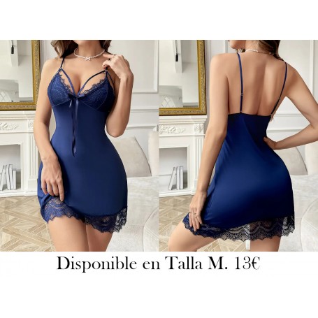 Vestido ajustado con cuello en V sexy VESTIDO LENCERIA AZUL