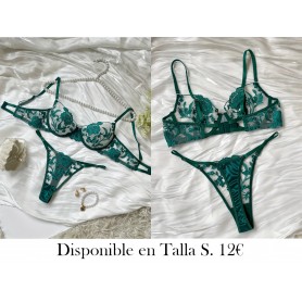 Conjunto de sujetadores elegantes con bordado CONJUNTO LENCERIA VERDE