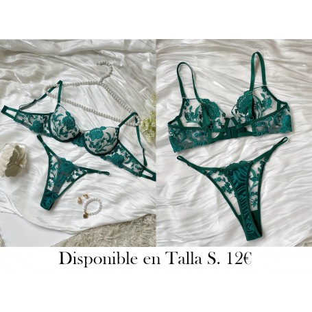 Conjunto de sujetadores elegantes con bordado CONJUNTO LENCERIA VERDE
