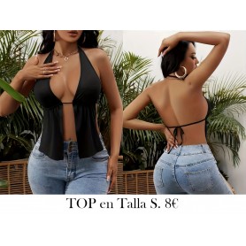 Top Corto Negro Elegante con Cuello Halter TOP NEGRO BLUSA NEGRA