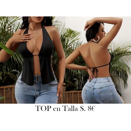 Top Corto Negro Elegante con Cuello Halter TOP NEGRO BLUSA NEGRA