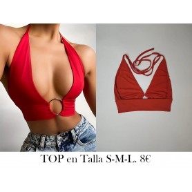 Top corto sin espalda con anilla en O TOP ROJO