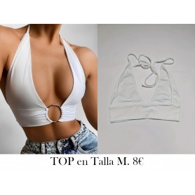 Top corto sin espalda con anilla en O  TOP BLANCO