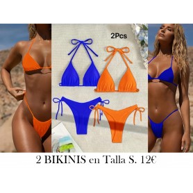 Conjunto de Bikini Europeo Triángulo de Color Sólido 2 BIKINIS AZUL Y NARANJA