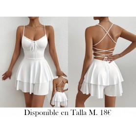 Traje de mujer Y2K sin espalda, cuello halter VESTIDO BLANCO