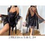 Conjunto de 2 piezas de albornoz PIJAMA NEGRA CON BATA