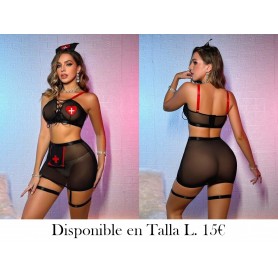 Fantasy Costume Conjunto de disfraz sexy de enfermera para mujeres (top de sujetador, minifalda, tocado) traje