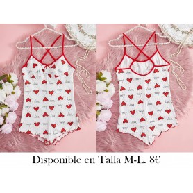 Monos de mujer con estampado de corazones PIJAMA BLANCA CORAZONES ROJOS