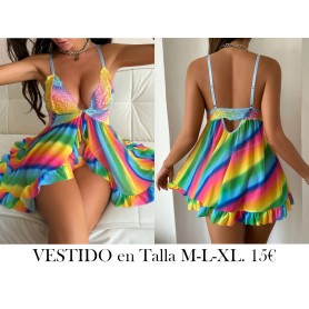 1pc Elegante Vestido de Encaje Malla Empalme VESTIDO LENCERIA COLORES