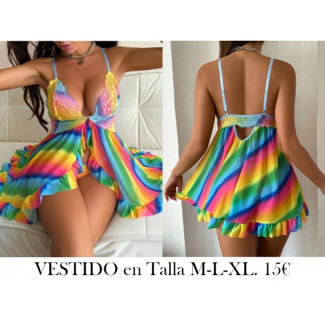 1pc Elegante Vestido de Encaje Malla Empalme VESTIDO LENCERIA COLORES