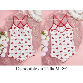 Monos de mujer con estampado de corazones PIJAMA BLANCA CORAZONES ROJOS