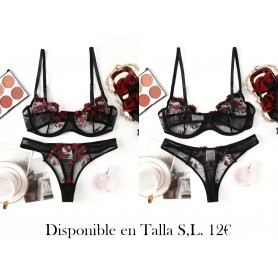 Conjunto de sostén de encaje europeo CONJUNTO LENCERIA NEGRA