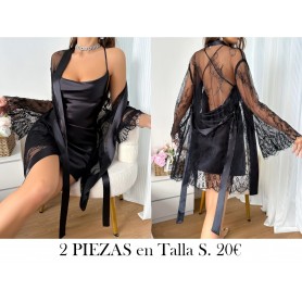 Conjunto de 2 piezas de albornoz PIJAMA NEGRA CON BATA