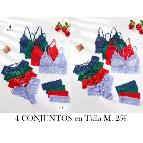 4 piezas Conjunto de Sostén de Encaje 4 CONJUNTOS LENCERIA COLORES