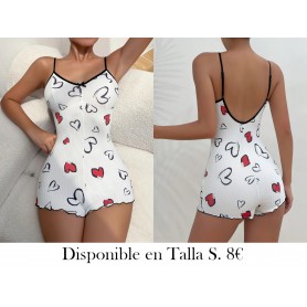 Ropa de Dormir Cómoda con Estampado ENTERIZO PIJAMA BLANCA CORAZONES