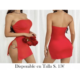 Vestido Mini Ajustado con Cuello Halter VESTIDO ROJO STRAPLESS