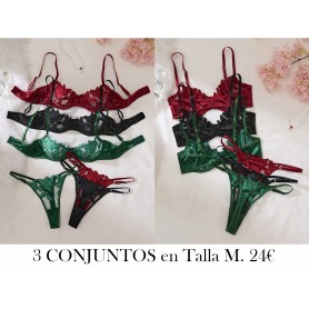 6 piezas de ropa interior de mujer de otoño/invierno 3 CONJUNTOS LENCERIA COLORES