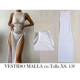 Vestido de Malla Sin Mangas con Abertura Lateral VESTIDO MALLA BLANCA LENCERIA BLANCA