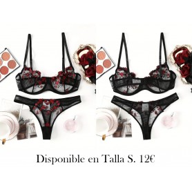 Conjunto de sostén de encaje europeo CONJUNTO LENCERIA NEGRA