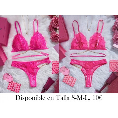 Conjunto de Lencería Erogénica con Encaje y Recortes CONJUNTO LENCERIA FUSCIA